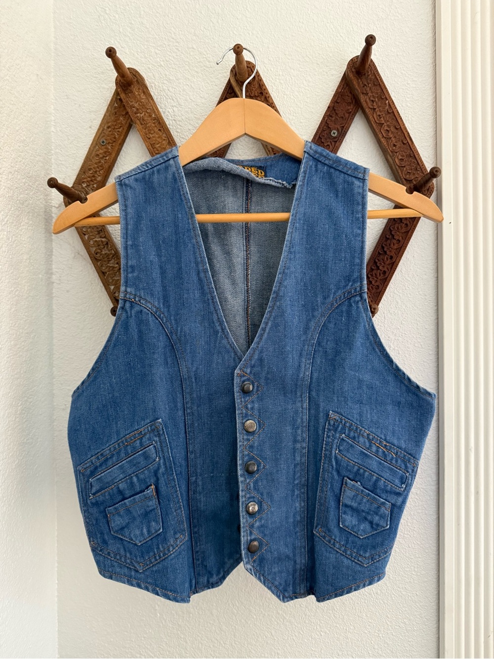 Vintage Denim Button-Front Men's Vest - Blue